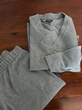 Splendid Grey Waffle Knit Lounge Set - 2pc Cardigan & Pants - Size Small